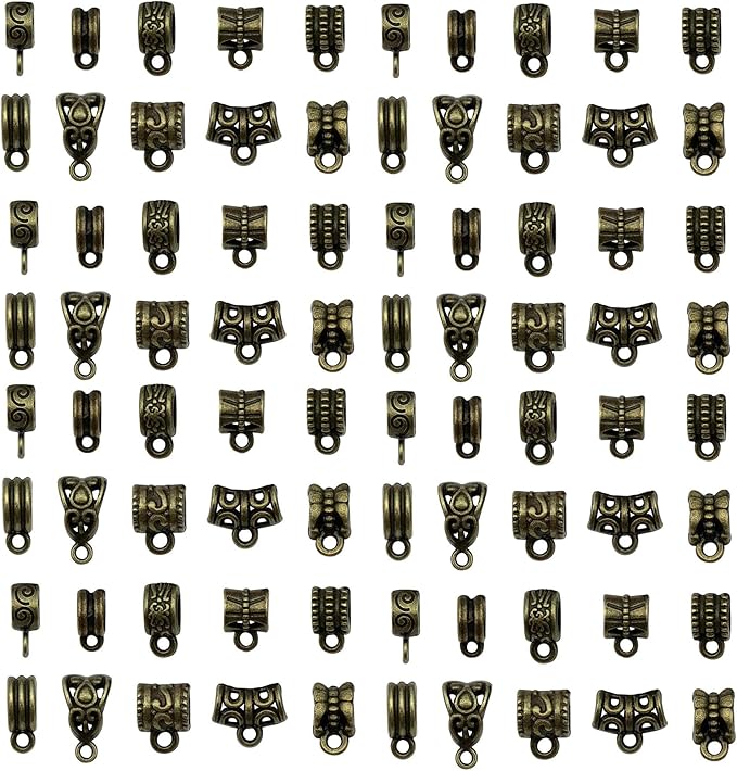 WOCRAFT 60pcs Antique Bronze Bails Space Beads Bracelet Charms for Jewelry Making Sets DIY Necklace Bracelet Keychain Crafting Charms Kit Craft Supplies (SN853)