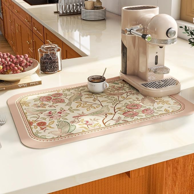 patdrea French Floral Bird Rectangular PVC Placemats, Pack of 6, Waterproof Insulation, Soft and Durable, Suitable for Dining Table, Kitchen and Coffee Table Decoration,12"*17"