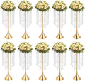 Crystal Chain Flower Vases, 10 Pcs Acrylic Vase Stands with Hand Strung Beads Top Flower Plate Enlarged Trumpet-Shaped Base and Easy Assemble Tabletop Wedding Crystal Flower Stands for Home Decoration