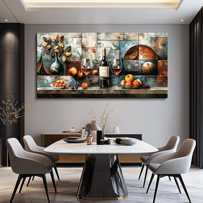hyidecorart Wine Glass Fruit Modern Painting Wall Art For Kitchen Wall Decor For Living Room Dining Room Decorations Liquor Still Life Canvas Prints Artwork Bar Pub Posters Home Decor Ready to Hang