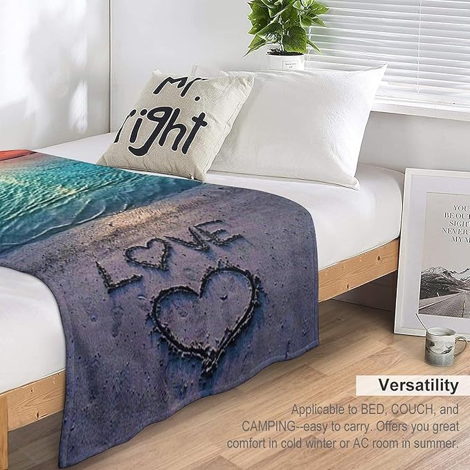 Love Ocean Beach Blanket - Gifts for Women, Men, Loved Ones - Soft Warm Cozy Fleece Throw for Kids, Adults - Couch, Sofa, Bed - 40"x50"