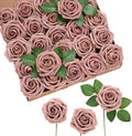 Ling's moment Artificial Flowers 50Pcs Dusty Rose Roses Decor w/Stems,3" Real Touch DIY Foam Floral for Wedding Bouquet/Centerpieces, Outdoors Party Backdrop, Room/Table, and Garden/Pot Decorations