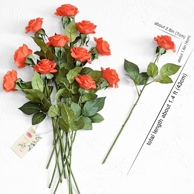 FiveSeasonStuff Coral Orange Artificial Roses Real Touch Silk Flowers with 12 Stems Wedding Bridal Bouquet Home Décor