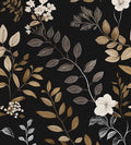 Black Floral Wallpaper Peel and Stick Vintage Leaf Contact Paper Waterproof Self Adhesive Removable Modern Boho Wall Paper for Bedroom Cabinets Kitchen Locker Drawer 17.5"X118"