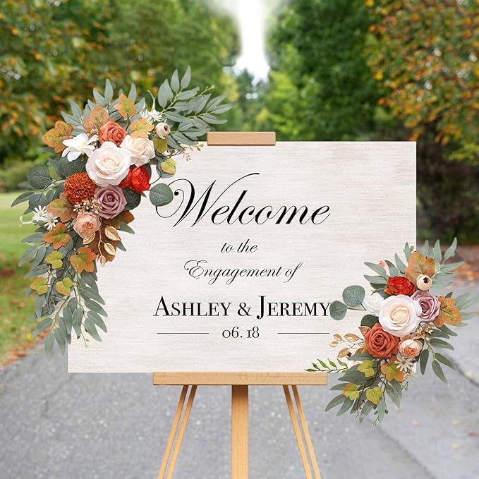 Champagne Orange Wedding Arch Flowers, Faux Flower Swag Set of 2, Orange Floral Swag for Wedding Arch Welcome Signs, Reception Ceremony Signs Decor