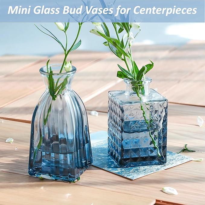 Glass Bud Vases Set of 40 PCS, Small Flower Vases for Wedding Centerpiece Table Decoration, Vintage Vase in Bulk for Flower Arrangements, Mini Vase for Birthday Party, Festival Home Decor, Blue
