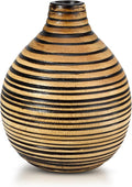 AeraVida Hand-Carved Round Black Stripes Small Brown Wooden Flower Vase | Mango Tree Wood Kitchen Decor | Handmade Vase | Handmade Home Office Table Vase