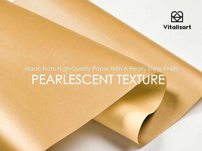 Vitalizart Gold Wrapping Paper Set 17" Pearly-Lustre With Silk Like Satin Ribbon & Gift Tags Recyclable Christmas Gift Wrapping Birthday Baby Shower Wedding Handmade Crafts 197"(16.4 Ft)