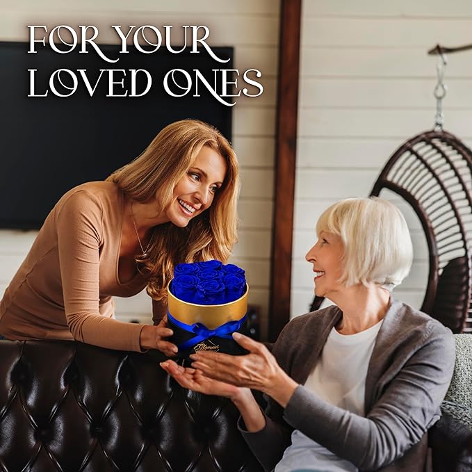 GLAMOUR BOUTIQUE Eternal Preserved Roses in a Box - Flowers Forever, Rose Forever in a Box for Wife, Birthday Gifts for Her, 7 Roses, Blue