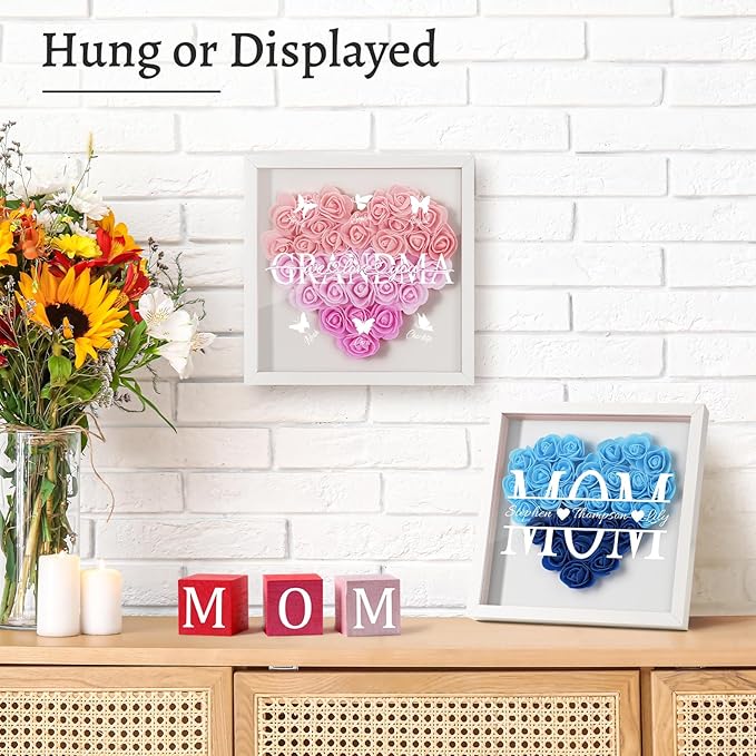 Mom We Love You - Personalized Flower Shadow Box with Names, Christmas Mothers Day Flower Box Gifts for Mom (Style 2-Grandma with Names)