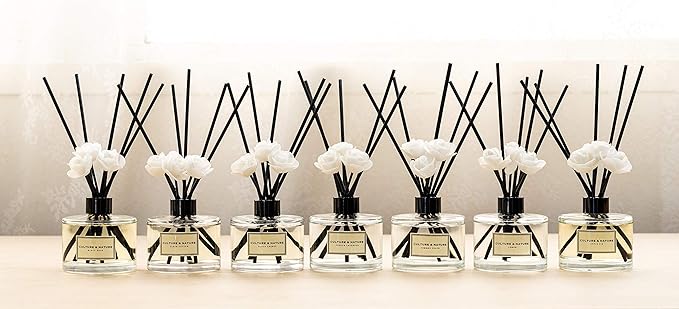 CULTURE & NATURE Reed Diffuser Set 6.7oz (200ml) Summer Peach Scented Diffuser with Sticks Home Fragrance Reed Diffuser for Bathroom Shelf Decor