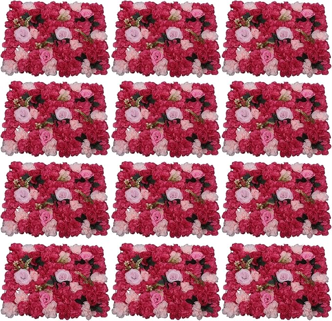 LOYALHEARTDY 12 Pack Artificial Flower Wall Panels 24" x 16" Flower Wall Panel Wall Backdrop Faux Hydrangea and Rose Flower Backdrop Panels for Flower Wall Decor Wedding Party Event Decoration