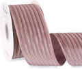 Ribbli Glossy Dusty Pink Velvet Wired Ribbon 2.5 Inch Striped Velvet Christmas Ribbon for Gift Wrapping Christmas Tree Decoration Crafts Wreaths Supplies-Continuous 10 Yards
