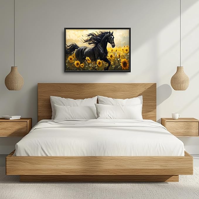 Horse Sunflower Large Decor Wall Art Framed Pictures for Living Room, Animal Oversized Canvas Print Painting Modern Extra Large Framed Artwork for Bedroom Office Home Decor 36"x24"