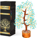 YATHABI Turquoise Crystal Sculpture - Feng Shui Money Tree - Good Luck, Positive Energy - Decorative Desk Accessory
