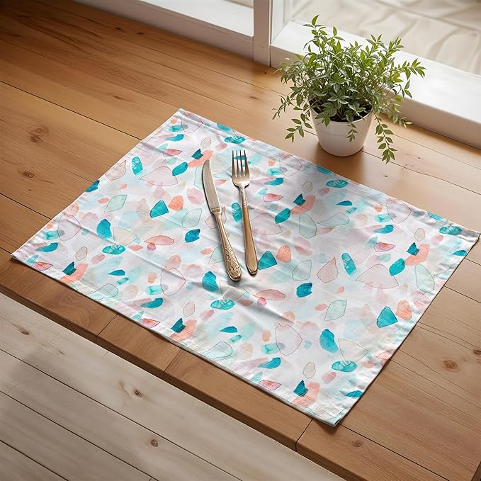 Maison d' Hermine Placemats Set of 4 100% Cotton Washable Cloth Place Mats, Reusable Table Mats for Kitchen Dining Decoration, Party, Wedding, Restaurant Spring/Summer (Summer Picnic, 13" x 19")