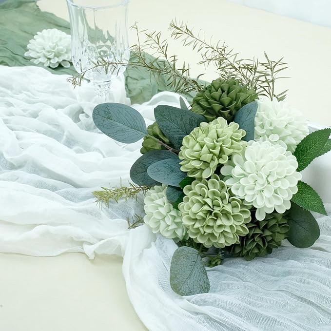 Artificial Flowers, 25pcs Realistic Artificial Rose for DIY Wedding Bouquets Centerpieces Arrangements, Emerald Green Shades Dahlia Flowers with Stem for Bridal Shower Party Home Decorations