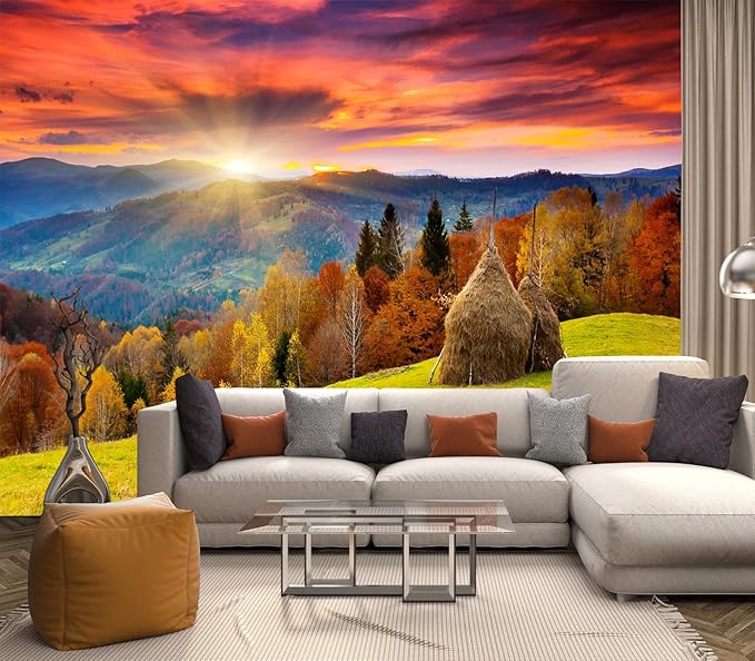 Cliouar-The Mountain Autumn Landscape with Colorful Forest Peel and Stick 160" x 114"