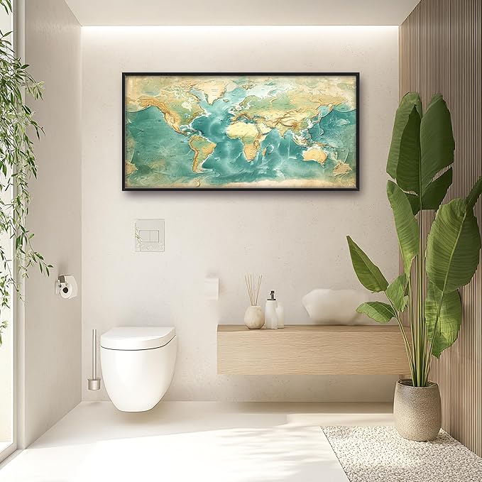 World Map Large Wall Art Framed Wall Decor for Living Room, Map Pictures Oversized Canvas Print Painting Modern Extra Large Framed Artwork for Bedroom Office Home Decor 60"x30"