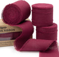 Burgundy Ribbon 1-1/2 x 15 Yards Handmade Cotton Frayed Fringe Fabric Ribbons for Crafts Flower Bouquets Wedding Baby Shower Home DIY Decor