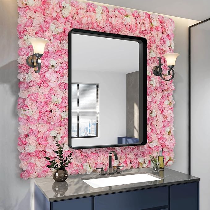 Flower Wall Backdrop 12 Piece of 16.5x16.5 Inch Floral Wall Panel Artificial Silk Rose Wall Decor Ideal for Wedding Celebrations, Festive Party Backdrops, and Home Decor-Pink