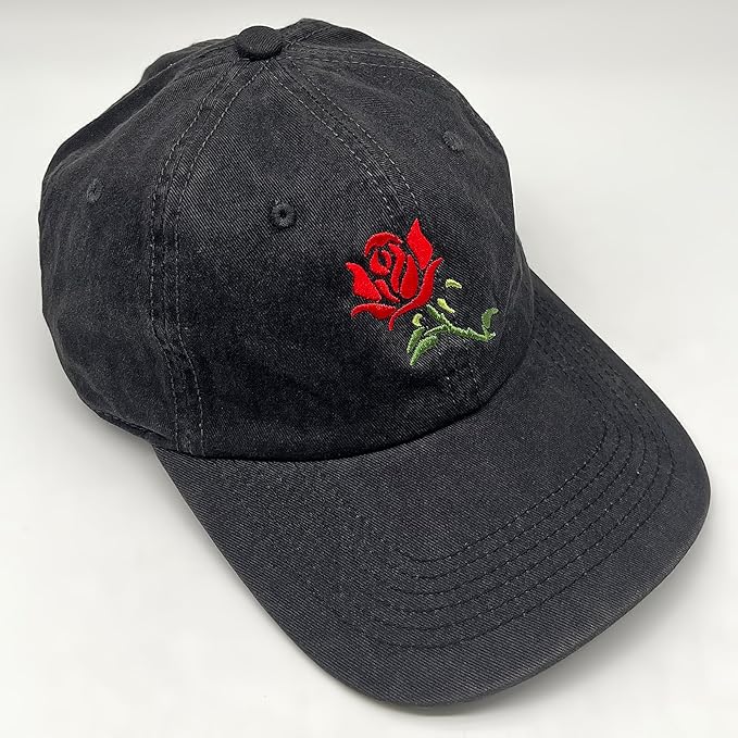 Cute Flower Hat, Elegant Floral Embroidered Adjustable Baseball Cap for Men Women, Gifts for Flower Lovers, Black