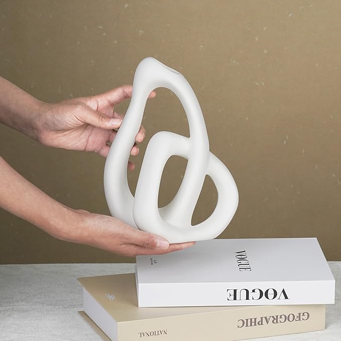 Unique White Ceramic Vases for Home Decor, 9.1" H Boho Nordic Aesthetic Modern Style, Decorative Vases for Home Decor Living Room