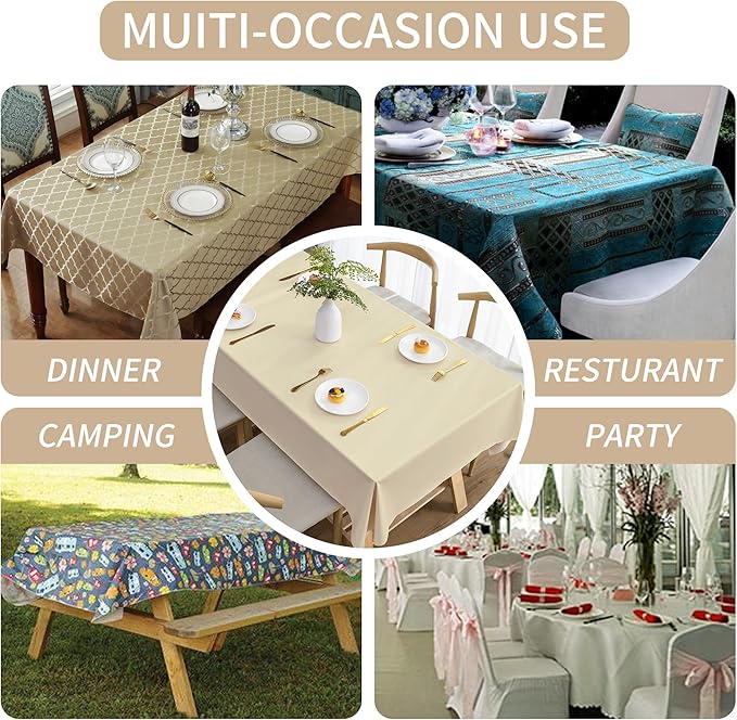 Rectangle Table Cloth,100% Waterproof Tablecloth Oil Proof Spill Proof Vinyl Table Cloth, Wipe Clean Plastic Table Cover for Dining, Camping, Indoor and Outdoor 54" x 120",Beige