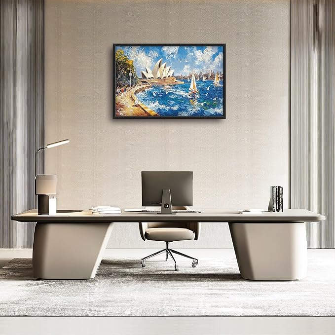 Sydney Opera House Large Wall Art Beach Boat Pictures Wall Decor Coastal Canvas Seascape Print Painting Modern Artwork Home Decoration for Living Room Bathroom Bedroom Office Framed 36"x24"