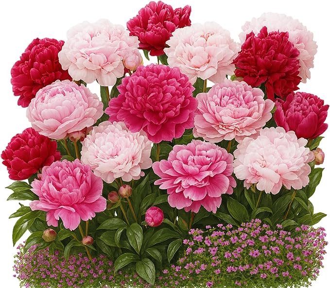 Easy to Grow Peony Double Flowering Mix - 5 Field Grown Root Divisions, Pink & White Fragrant Flowers in Spring