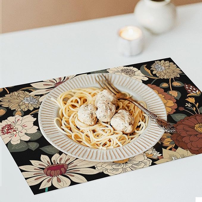 Boho Flower Placemats, Colorful Bohemian Floral Place Mat Set of 6,Wildflower Summer Table Mats for Party Kitchen Dining Decoration 6 PCS, Style-10
