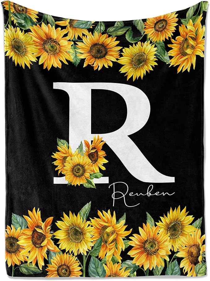 Jekeno Personalized Sunflower Blanket Custom Throw Blanket with Your Name Soft Warm Lightweight for Adults Women Gift 60"x80"