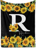 Jekeno Personalized Sunflower Blanket Custom Throw Blanket with Your Name Soft Warm Lightweight for Adults Women Gift 60"x80"