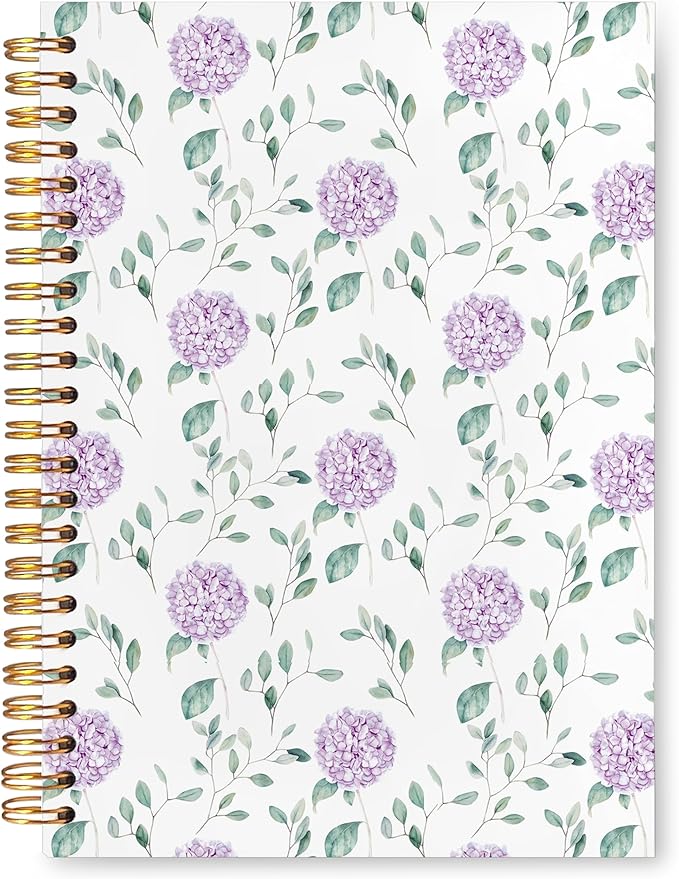 VIIJJUE Hydrangea Floral Notebook Journal, Purple Flowers Notebooks for Note Taking, Purple Office Supplies, Hardcover Spiral Journal 5.5x8.3 Inch