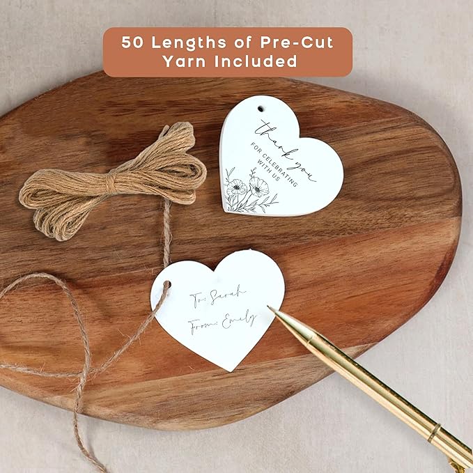50 Heart Thank You Gift Tags with String Attached, Small Thank You for Celebrating with Us Gift Bag Tags for Presents and Personalized Party Favors - Baby Shower, Wedding, Bridal Shower, Birthday