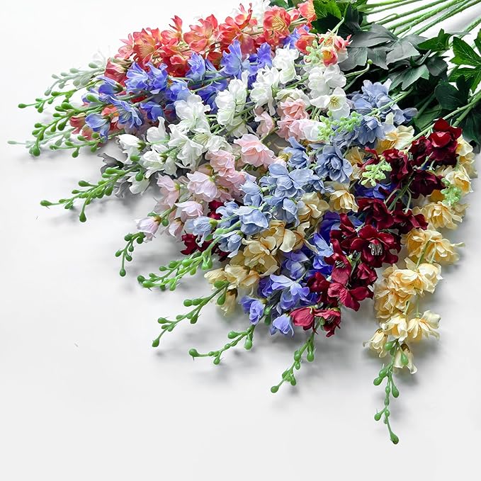8 pcs Coral Delphinium Artificial Flowers, 34.25''Artificial Snapdragon Flowers Tall Fake Flowers Silk Flowers Faux Delphinium Bulk for Tall Vase Home Wedding Garden Table Decor (Coral)