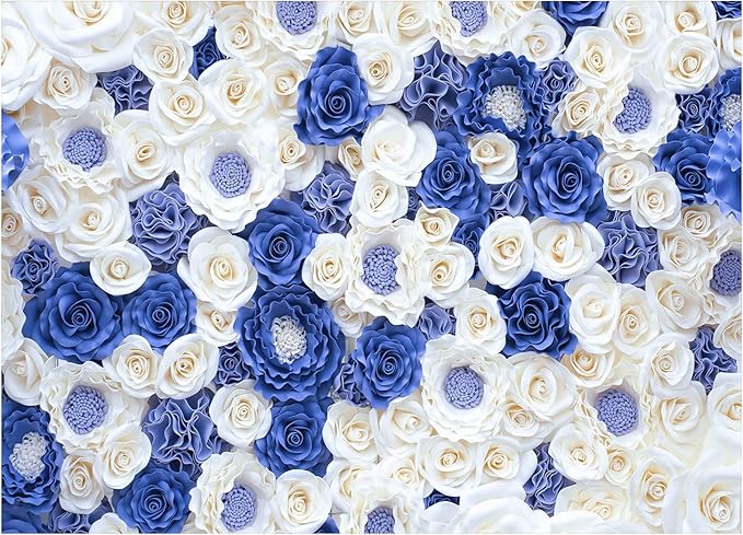 8X6FT Blue White Fowers Photo Backdrop Anniversary Celebration Couple Studio Props Photography Backdrops Wedding Background Newborn Shower Banner Birthday Party Props DH-87