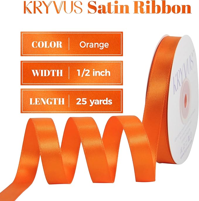 Orange Satin Ribbon, Double Faced 1/2 Inch X 25 Yards Orange Ribbon, Premium Satin Ribbon for Gift Wrapping, Crafts, Hair Bow Making, Sewing, Flower Bouquet, Wedding Party Decor