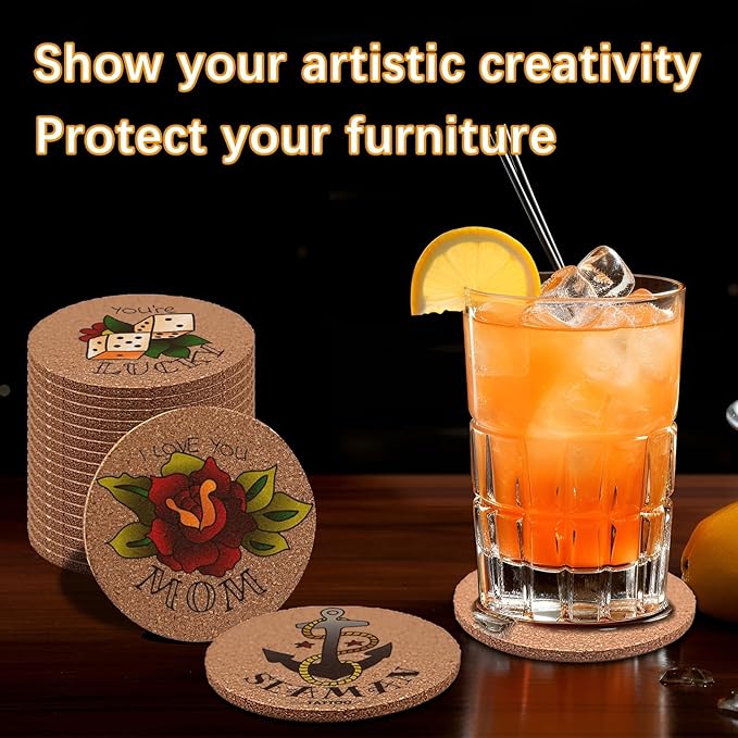 100 pcs Cork Coasters for Drinks, Bulk Blank Coasters DIY Crafts, Non-Slip, Heat-Resistant, Absorbent and Reusable Coffee Coaster for Home Tabletop Decoration