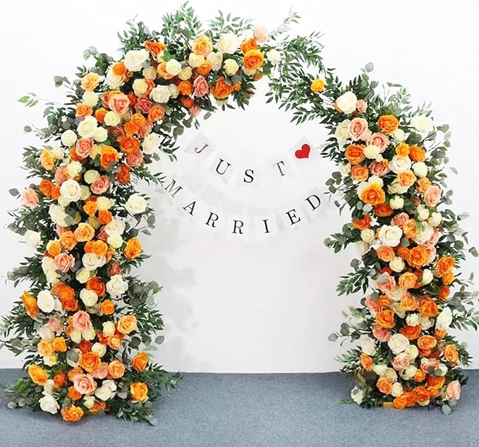 SATBIR 2pcs Large Wedding Arch with Base Flower Stand Arch Bracket Stand Backdrop Stand For Wedding Party Elegant Decorations & Garden Climbing Plants Vines,8.2&6.9 FT-Gold