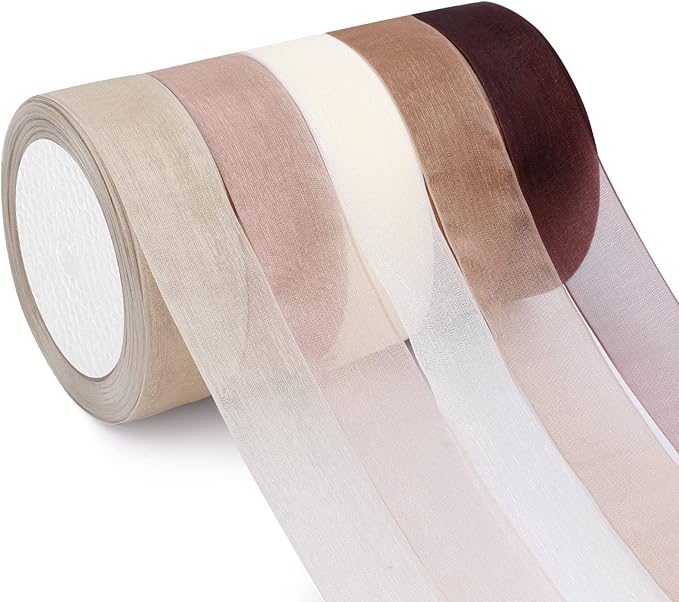 Organza Ribbon Sheer Ribbon, 1" x 125 Yd 5 Rolls Earth Tones for Gift Wrapping, Bouquet, Wedding, Party Decoration, Earth Tones