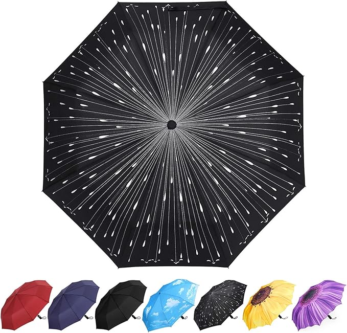 YumSur Compact Travel Umbrella - Windproof, Reinforced Canopy, Tested in 60mph Winds, Strong Reinforced Windproof Umbrella, One Touch Auto Open/Close for Men & Women