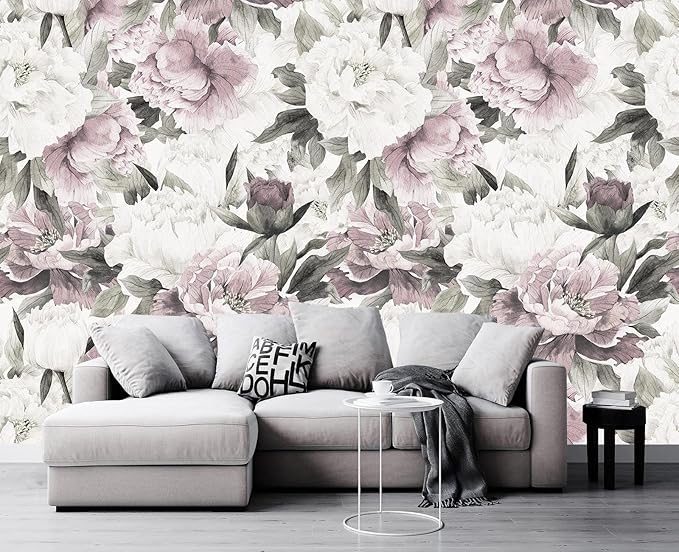 Cliouar-Vintage Purple Pink Rose Bedroom Living Room Decor Wallpaper Mural Bedroom Living Room Decor 158" x 110"(Not Self-Adhesive)