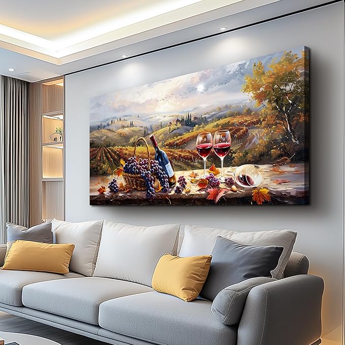 hyidecorart Farmhouse Rustic Wine Canvas Wall Art Dining Room Kitchen Still Life Painting, Vintage Restaurant Decoration, Colorful Artwork Prints for Bar Living Room Posters Wall Decor Hanging 20x40