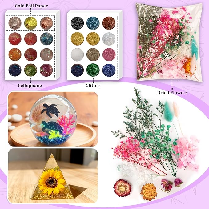 K KERNOWO Epoxy Resin Kit with Light for Beginners, Resin Kit and Molds Complete Set DIY Crafts for Adults Women, Epoxy Set with Vase Mold, 3D Dried Flowers, Measuring Cups and Resins Supplies-20OZ