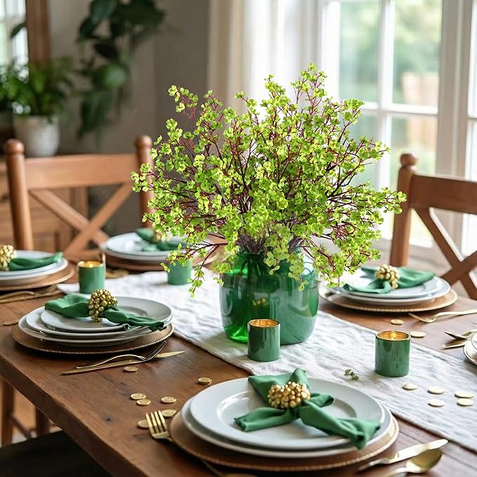 Hananona 10 Pcs Babys Breath Green Flowers Artificial Gypsophila Flowers St. Patrick's Day Fake Silk Flowers for Home Decor Spring Floral Arrangement Table Centerpieces