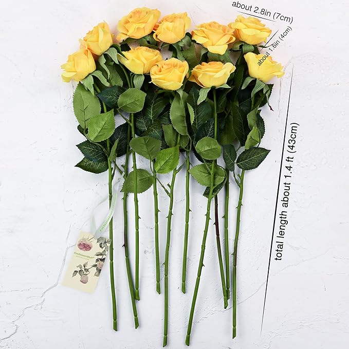 FiveSeasonStuff Fake Roses Wedding Flowers Real Touch Silk Apricot Orange Artificial Flowers 12 Stems