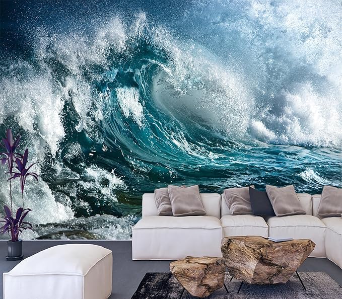 Cliouar-Ocean Wave Mural Wallpaper Peel and Stick 90" x 67"