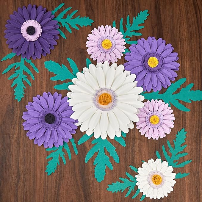 17PCS Purple Paper Flowers Decorations for Wall Artificial 3D Giant Daisy Paper Flowers Classroom Bulletin Board Floral Backdrop Hanging for Tea Party Wedding Baby Shower Purple Birthday Decorations