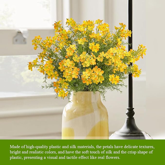 Spring Decorations for Home Fake Flowers Hydrangea Artificial Plants Indoor Mantle Decor Plastic Flowers Artificial Plants Outdoor Garden Decor Hanging Plants 6pcs Yellow Flowers